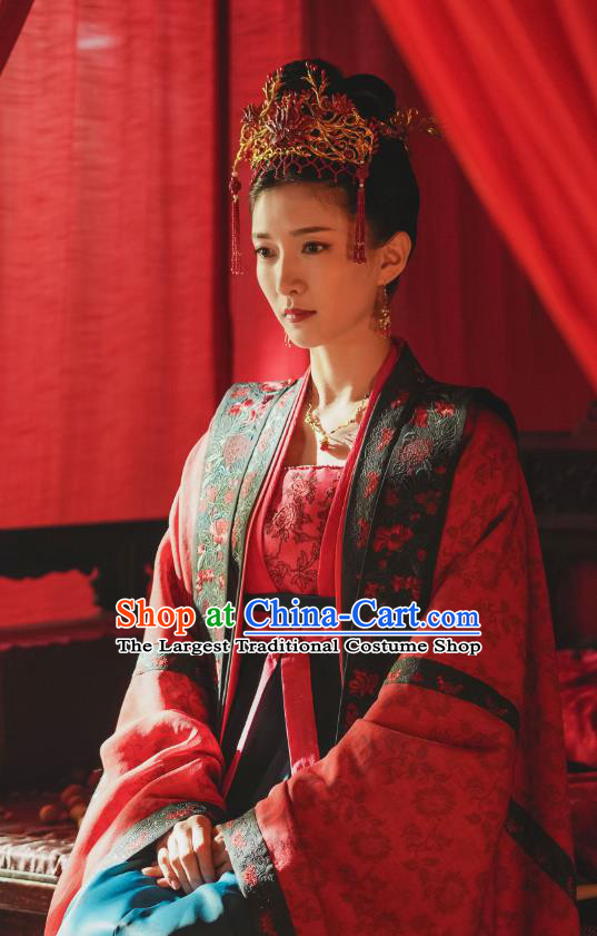 Chinese Ancient Wedding Garment Song Dynasty Historical Costumes and Headwear Drama Serenade of Peaceful Joy Empress Cao Danshu Hanfu Dress