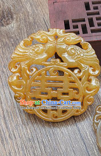 Chinese Yellow Jade Carving Phoenix Necklace Accessories Handgrip Craft Handmade Jade Jewelry Wedding Jade Pendant