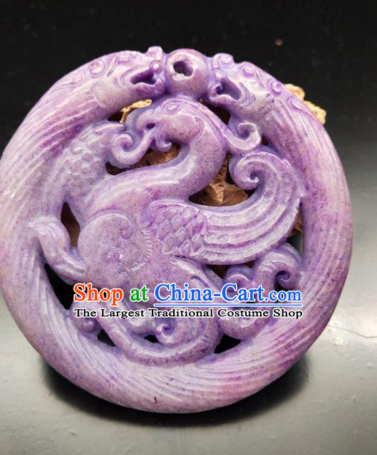 Chinese Retro Carving Purple Jade Waist Accessories Handgrip Craft Handmade Jade Jewelry Jade Rosefinch Pendant