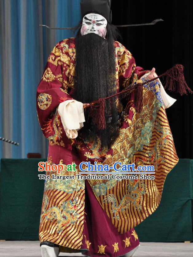 Chinese Peking Opera Laosheng Old Men Costumes The Huarong Path Cao Cao Apparel Garment and Hat