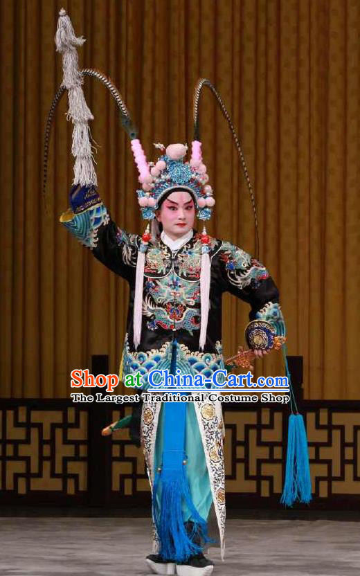 Chinese Peking Opera Wusheng Garment the Fourth Son Visits His Mother Martial Male Apparel Costumes and Headwear