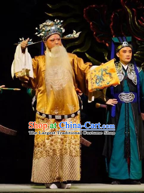 Chinese Peking Opera Embroidered Robe Garment Double Pearl Phoenix Old Men Apparel Costumes and Hat