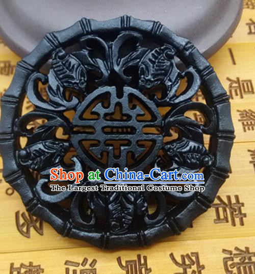 Chinese Handmade Carving Bats Jade Label Belt Accessories Handgrip Craft Handmade Black Jade Waist Pendant