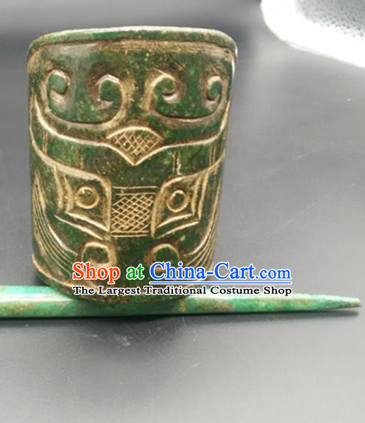 Chinese Ancient Men Jade Hairdo Crown Hanfu Hair Accessories Hairpin Carving Monster Jade Headwear