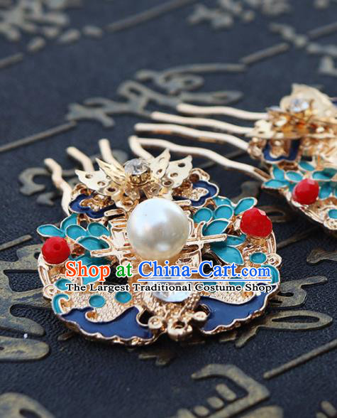 Chinese Ancient Blueing Hair Combs Hanfu Hair Accessories Hairpin Ming Dynasty Women Headwear