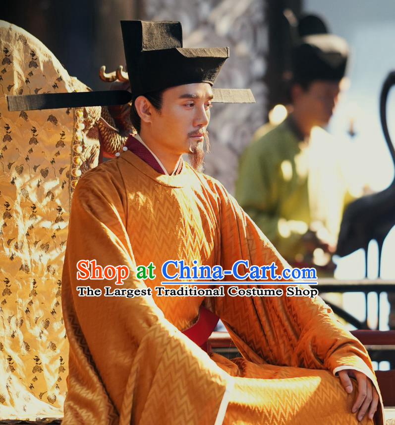 Ancient Chinese Song Dynasty Emperor Renzong Imperial Robe Historical Costumes and Headwear Drama Serenade of Peaceful Joy Wang Kai Garment