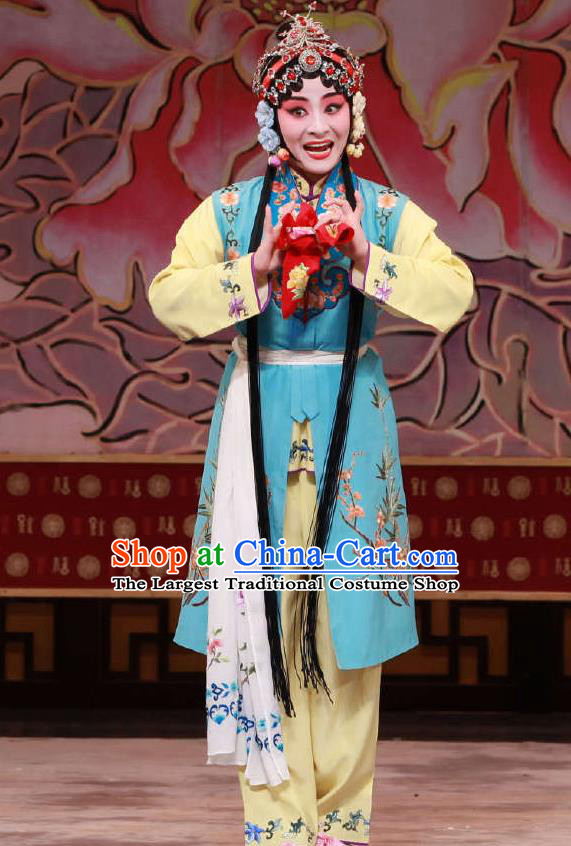 Traditional Chinese Peking Opera Maidservant Dress Apparel The Dream in Lady Chamber Costumes Young Lady Garment and Headwear