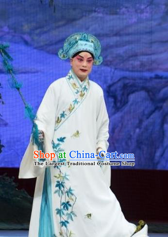 Chinese Beijing Opera Young Men Garment Butterfly Fairy Tale Apparels Xiaosheng Costumes Zhu Yingtai White Robe and Hat