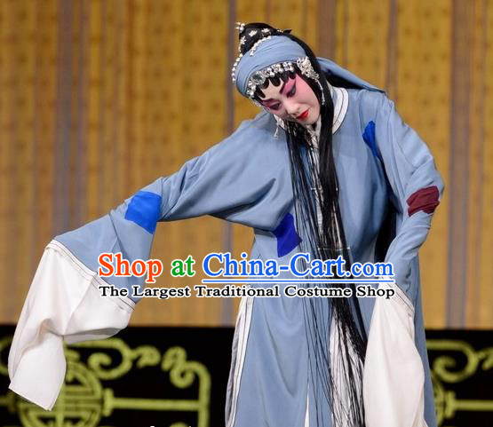 Traditional Chinese Peking Opera Tsing Yi Garment Dress San Niang Jiao Zi Poor Female Costumes and Headwear