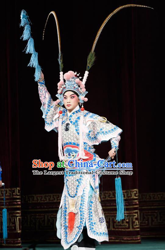 Chinese Peking Opera Martial Men Costumes Garment Lv Bu and Diao Chan General Wusheng Apparels and Hat