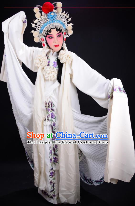 Chinese Traditional Henan Opera Legend of the White Snake Costumes Peking Opera Apparel Hua Tan Bai Suzhen Garment and Headwear