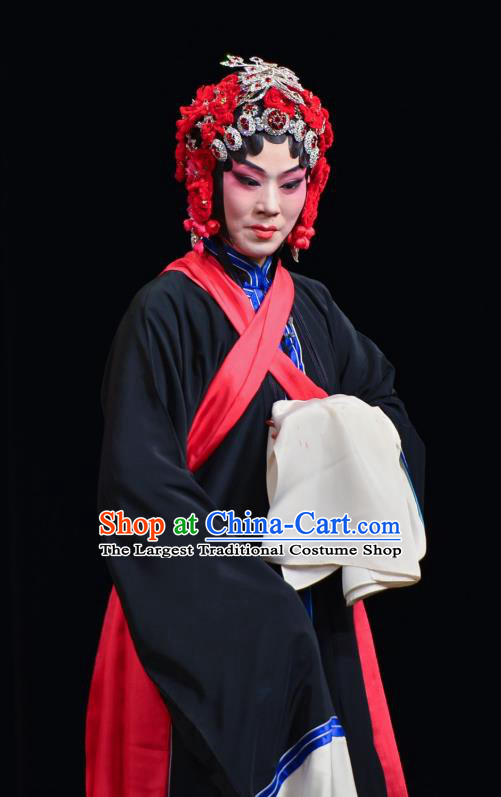 Traditional Chinese Peking Opera Tsing Yi Susan Left Hongtong County Costumes Apparel Distress Maiden Black Garment and Headwear