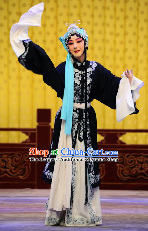 Chinese Traditional Peking Opera Tsing Yi Costumes Wujiapo Distress Women Wang Baochuan Apparels Garment and Headdress