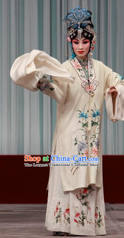 Chinese Traditional Peking Opera Young Beauty Diva Apparels Costumes Matchmaker Hua Tan White Garment Dress and Headwear