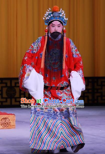 Chinese Peking Opera Emperor Costumes In Pursuit of The General Apparels Elderly Male Garment Liu Bang Ceremonial Robe and Headwear