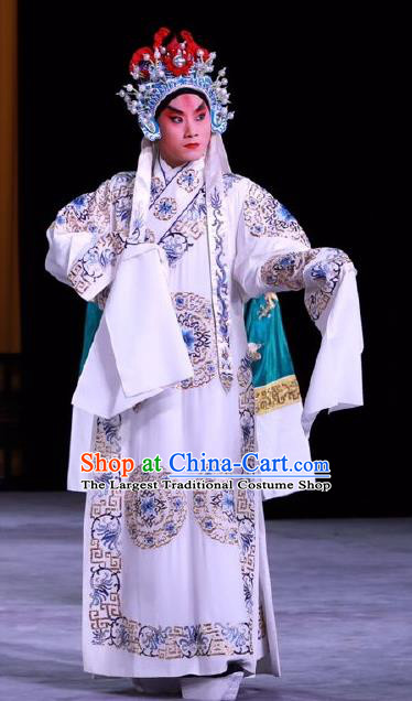 Chinese Peking Opera Young Male Costumes In Pursuit of The General Apparels Garment Xiao Sheng Han Xin Robe and Headwear