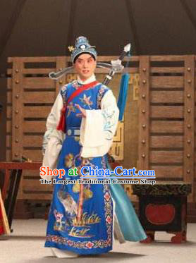 Chinese Peking Opera Niche Young Male Costumes In Pursuit of The General Apparels Han Xin Scholar Garment and Headwear