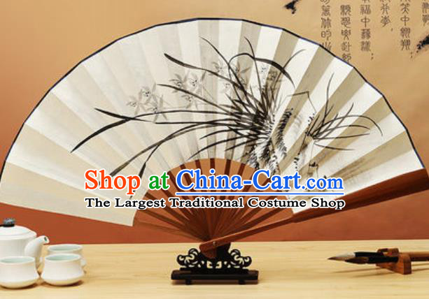 Chinese Traditional Hand Painting Orchids Bamboo Paper Fan Classical Dance Accordion Fans Folding Fan