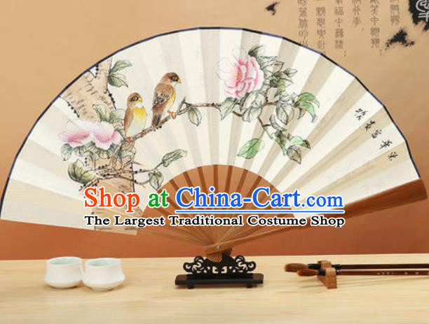 Chinese Traditional Hand Painting Peony Birds Paper Fan Classical Dance Accordion Fans Folding Fan