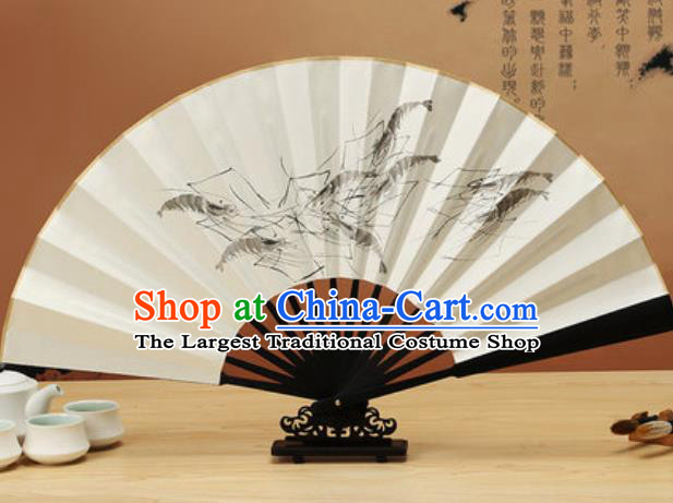 Chinese Traditional Hand Painting Shrimp Ebony Paper Fan Classical Dance Accordion Fans Folding Fan