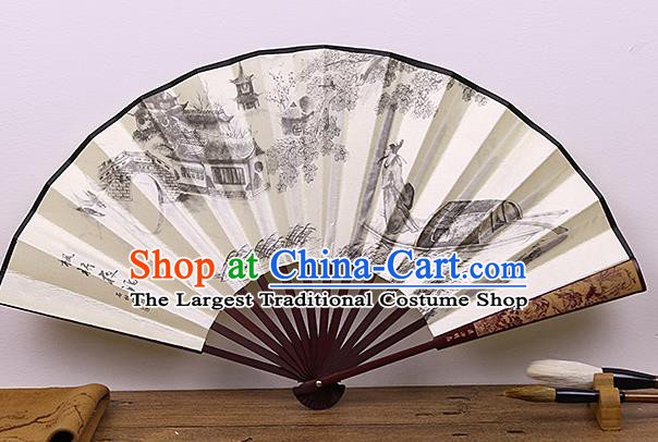 Chinese Hand Ink Painting Poet Fan Traditional Classical Dance Accordion Fans Folding Fan