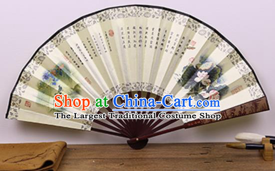 Handmade Chinese Painting Lotus Beige Fan Traditional Classical Dance Accordion Fans Folding Fan