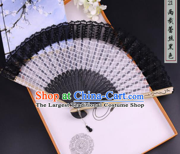 Chinese Traditional Black and White Bamboo Fans Handmade Accordion Classical Dance Folding Fan