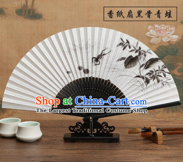 Chinese Traditional Ink Painting Black Paper Fan Classical Dance Accordion Fans Folding Fan