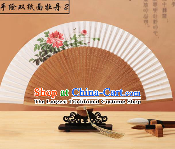 Chinese Traditional Hand Painting Peony Paper Fan Classical Dance Accordion Bamboo Fans Folding Fan