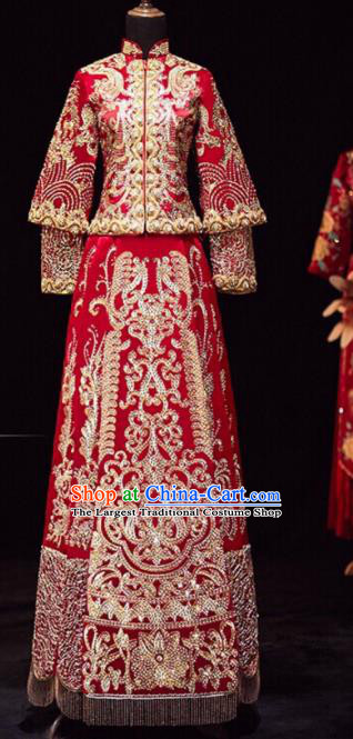 Chinese Traditional Xiu He Suit Embroidered Red Dress China Ancient Bride Wedding Costume for Women