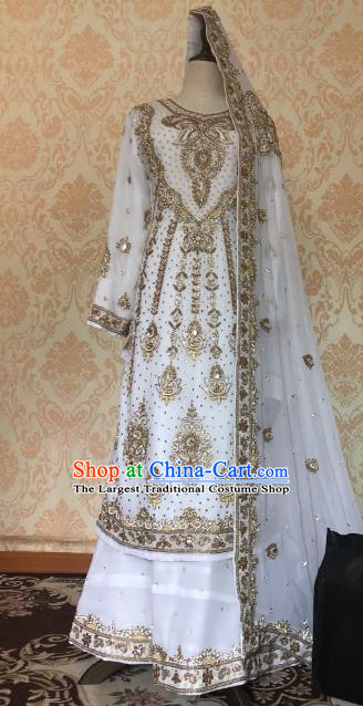 Indian Traditional Embroidered White Lehenga Dress Asian India Bride Wedding Costume for Women