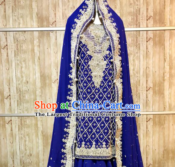 Indian Traditional Bride Royalblue Lehenga Exquisite Embroidered Dress Asian Hui Nationality Wedding Costume for Women