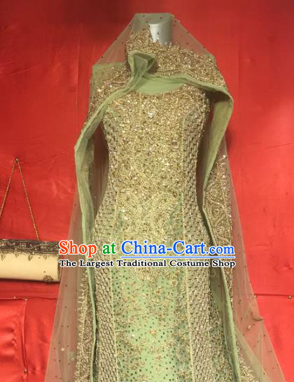 Indian Traditional Bride Embroidered Green Lehenga Dress Asian Hui Nationality Wedding Costume for Women