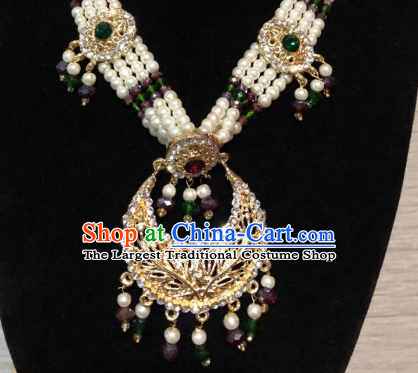 Indian Court Traditional Wedding Crystal Pearls Necklace Asian India Bride Jewelry Accessories for Women