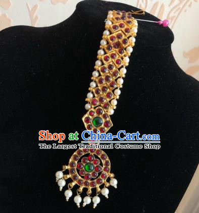 Traditional Indian Wedding Bride Garnet Eyebrows Pendant Asian India Headwear Jewelry Accessories for Women