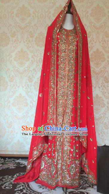 Indian Traditional Red Lehenga Dress Asian Hui Nationality Wedding Bride Embroidered Costume for Women