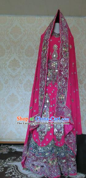 Indian Traditional Diamante Rosy Lehenga Costume Asian Hui Nationality Wedding Bride Embroidered Dress for Women