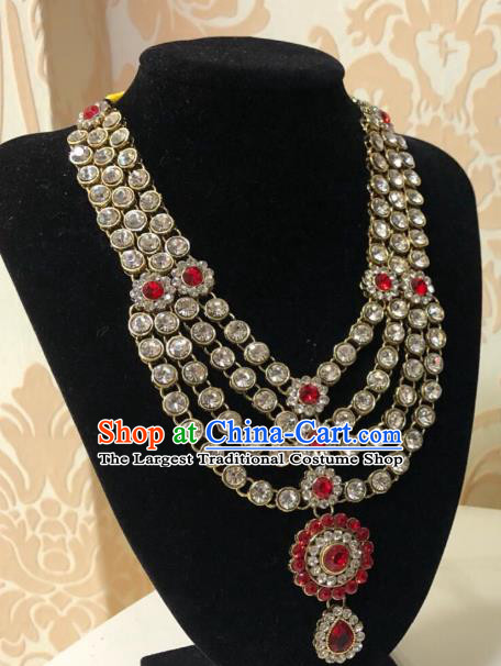 Indian Traditional Wedding Luxury Red Crystal Necklace Asian India Bride Jewelry Accessories for Women