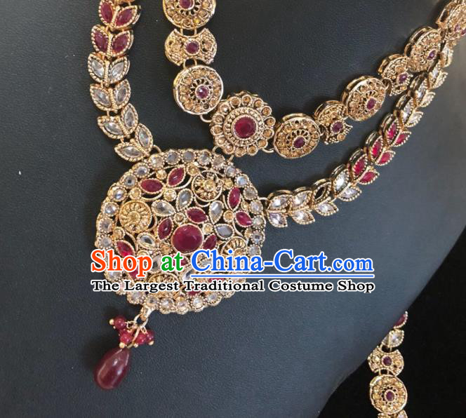 Indian Traditional Wedding Garnet Necklace Asian India Bride Jewelry Accessories for Women