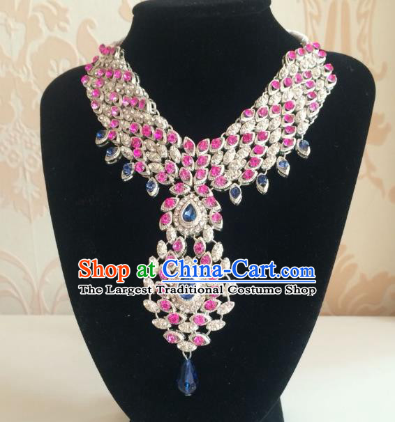 Indian Court Traditional Wedding Luxury Rosy Crystal Necklace Asian India Bride Jewelry Accessories for Women