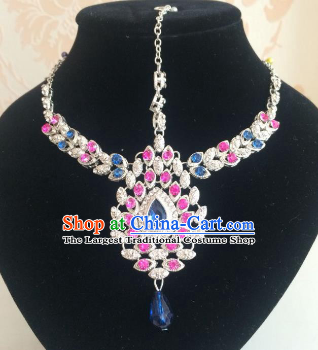 Traditional Indian Court Wedding Rosy Crystal Hair Accessories Asian India Eyebrows Pendant Jewelry Accessories for Women