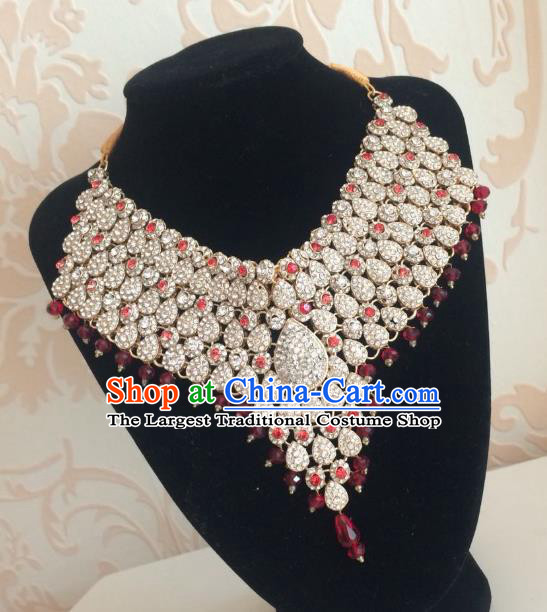 Indian Court Traditional Wedding Luxury Crystal Necklace Asian India Bride Jewelry Accessories for Women