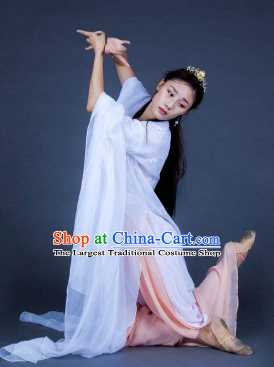 Chinese Traditional Dance Unsillied White Dress Classical Dance Stage Performance Costume for Women