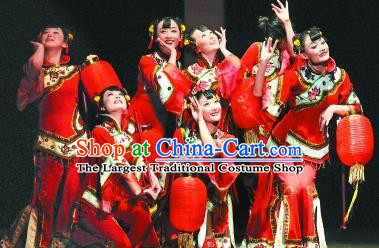 Chinese Red Lantern Folk Dance Outfits Traditional Fan Dance Stage Performance Costume for Women