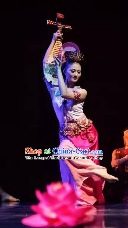 Chinese Yuan Qi Dunhuang Flying Apsaras Dance Pink Dress Traditional Classical Dance Stage Performance Costume for Women