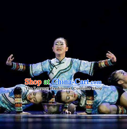 Chinese Fishermen Song Classical Dance Blue Dress Traditional Dance Stage Performance Costume for Women