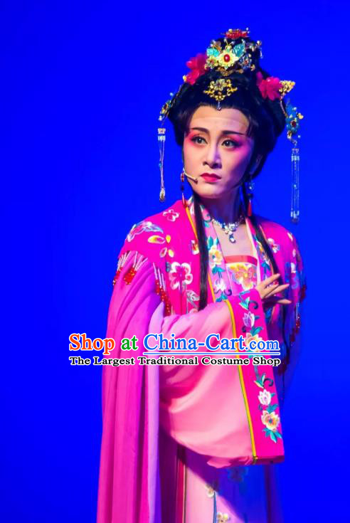 Chinese Shaoxing Opera Rich Lady Garment and Headpieces Li Hua Qing Yue Opera Actress Hua Tan Dress Apparels Leng Yan Costumes