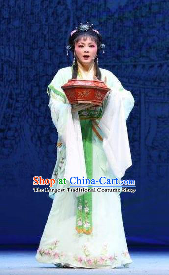 Chinese Shaoxing Opera Hua Tan Green Dress Costumes and Headpieces Palm Civet for Prince Yue Opera Actress Court Maid Kou Zhu Apparels Garment