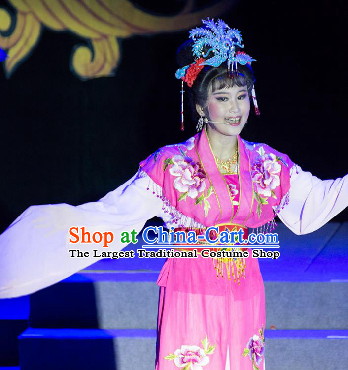 Chinese Shaoxing Opera Hua Tan Liu E Rosy Dress Garment Costumes and Headpieces Palm Civet for Prince Yue Opera Actress Imperial Consort Apparels