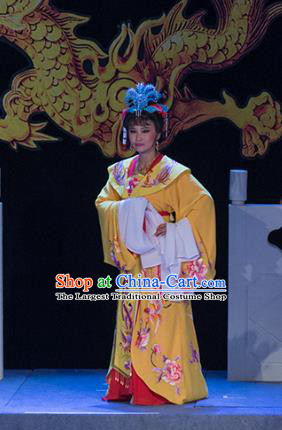 Chinese Shaoxing Opera Queen Liu E Yellow Dress Costumes and Headdress Palm Civet for Prince Yue Opera Actress Empress Garment Apparels